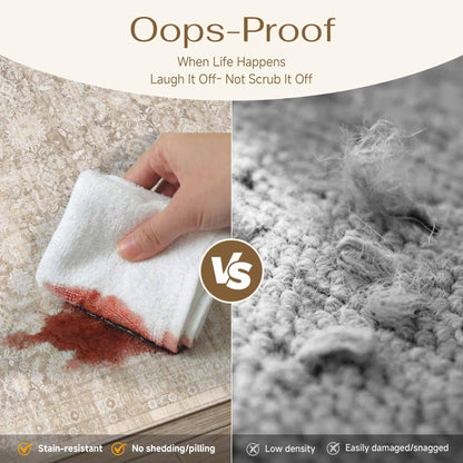 WondRg 9x12 Beige Washable Modern Area Rug Living Room Non Slip Low Pile Floral Extra Large Rug Vintage Traditional Stain Resistant Carpet Bedroom Office Indoor Playroom