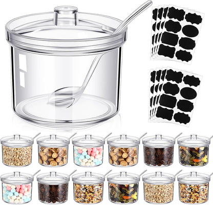 12 (7.1 oz,Clear) Tioncy Pcs Ice Cream Bar Supplies Sugar Bowls with Lid and Spoon Acrylic Candy Dispenser Party Bar