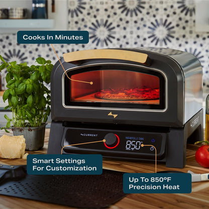 Current® Model P Smart Electric Pizza Oven, 12-Inch, 850°F Max, Multiple Cooking Modes, App Connectivity for Temperature Monitoring & Custom Cooking Times, Compact for Indoor & Outdoor Use, Slate