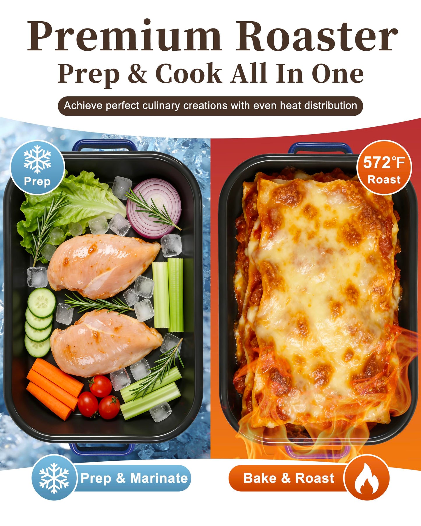MCCSI Casserole Dishes for Oven Lasagna Pan 6-Piece Set with Handle & Rack 14&17 Inch Large Baking Deep Enamel Roasting Pan, Heat Resistance Dishwasher Safe Non-Stick Bakeware Mothers Day Wedding Gift