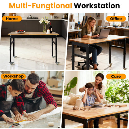 48" Adjustable Workbench, 8-Level Height Adjustable Rolling Work Table with Casters & Scale, Sit & Stand 2-in-1 Garage Tool Table with Pegboard & Hooks, for Workshop, Warehouse, DIY Projects