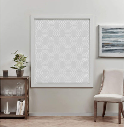 Exclusive Home Prague Trellis 100% Blackout Polyester Roman Shade, 31"x64", Color White