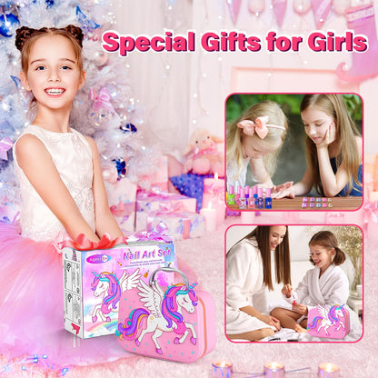 Glisiol Kids Nail Polish Set for Girls Toys, Washable Quick-Dry Toddler Nail Art Kit with Air Cooling Dryer and Cosmetic Case, Christmas or Birthday Gifts for Girls Ages 3 4 5 6 7 9 10 11 12-Pink