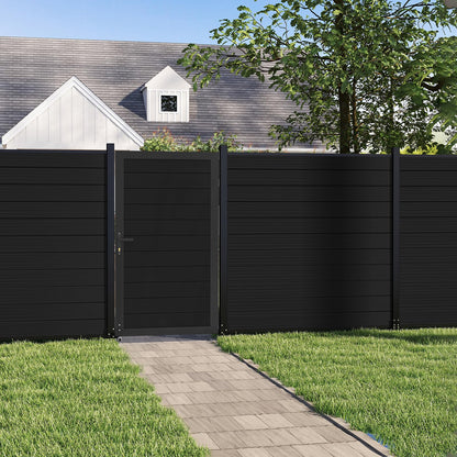 Mondaria Aluminum Privacy Fence Gate, 6ft(H) x 3ft(W) – Outdoor Privacy Fence Gate with Metal Frame and Knob Kits, Black (Without Post)