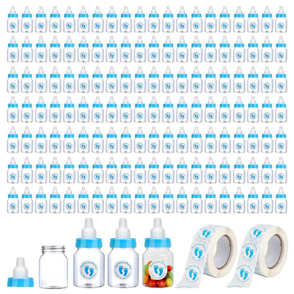 144 5.5 oz, Set 144 500 Blue Mini Baby Bottles for Baby Shower Favors - Plastic, Vented, Standard Bottle,