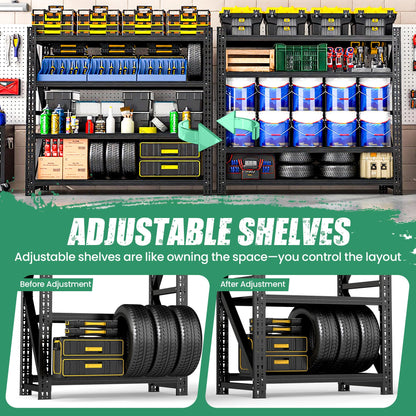 VIYET 4-Tier Heavy Duty Garage Shelving,Industrial Shelving for Low Ceilings,Garage Storage Racks Heavy Duty Steel Shelves,Compact Metal Rack for Basements,Garages with Ductwork,Apartments