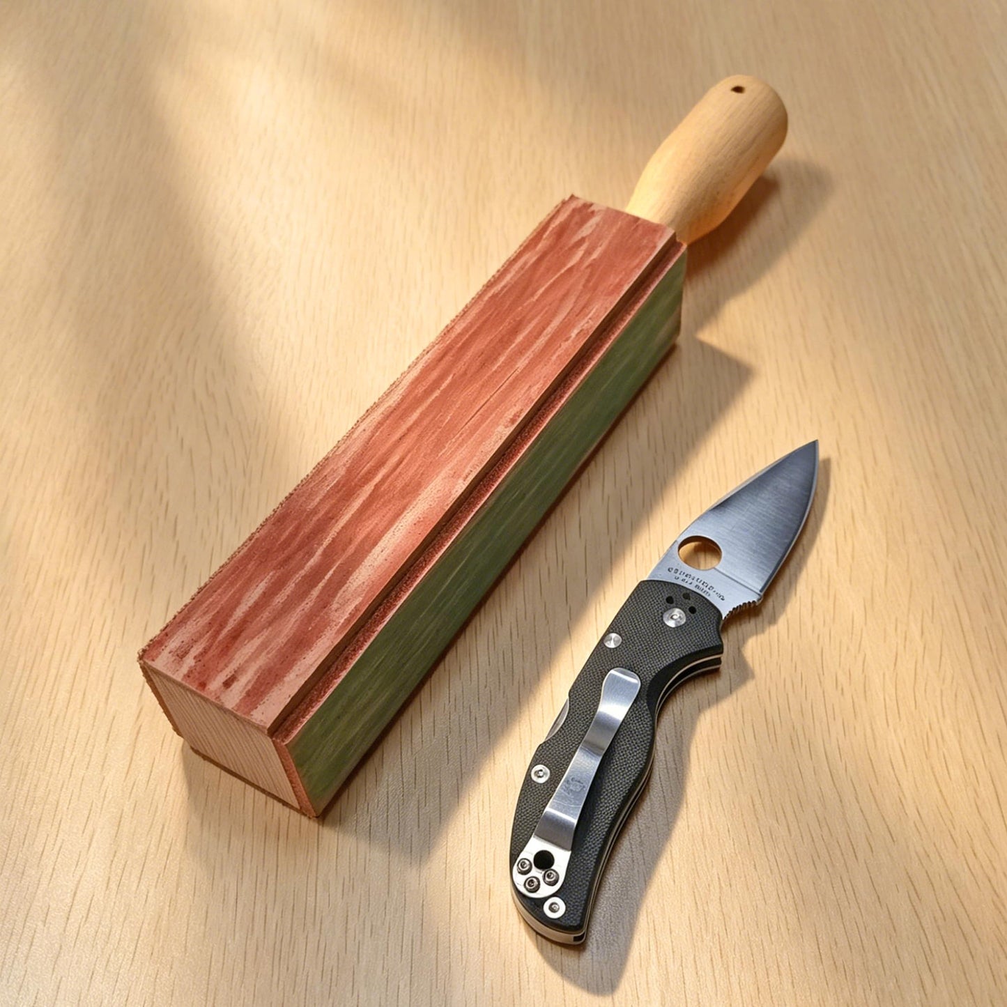4-Sided Leather Knife Strop with 3Oz. Honing Compound, 11Oz. Thicked Leather & Ash Wood Handle, 12'' x 1.5'' for Sharpening, Polishing, Tactical, Folding & Woodcarving Knives to Mirror Finish