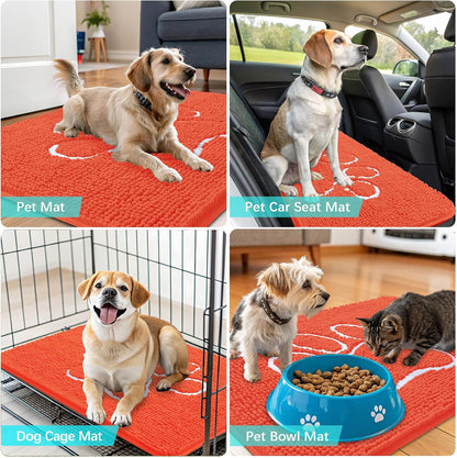 OLANLY Dog Door Mat - Absorbent Non-Slip Mud Mat for Muddy Paws | 30x20 Coral Paw Print Design