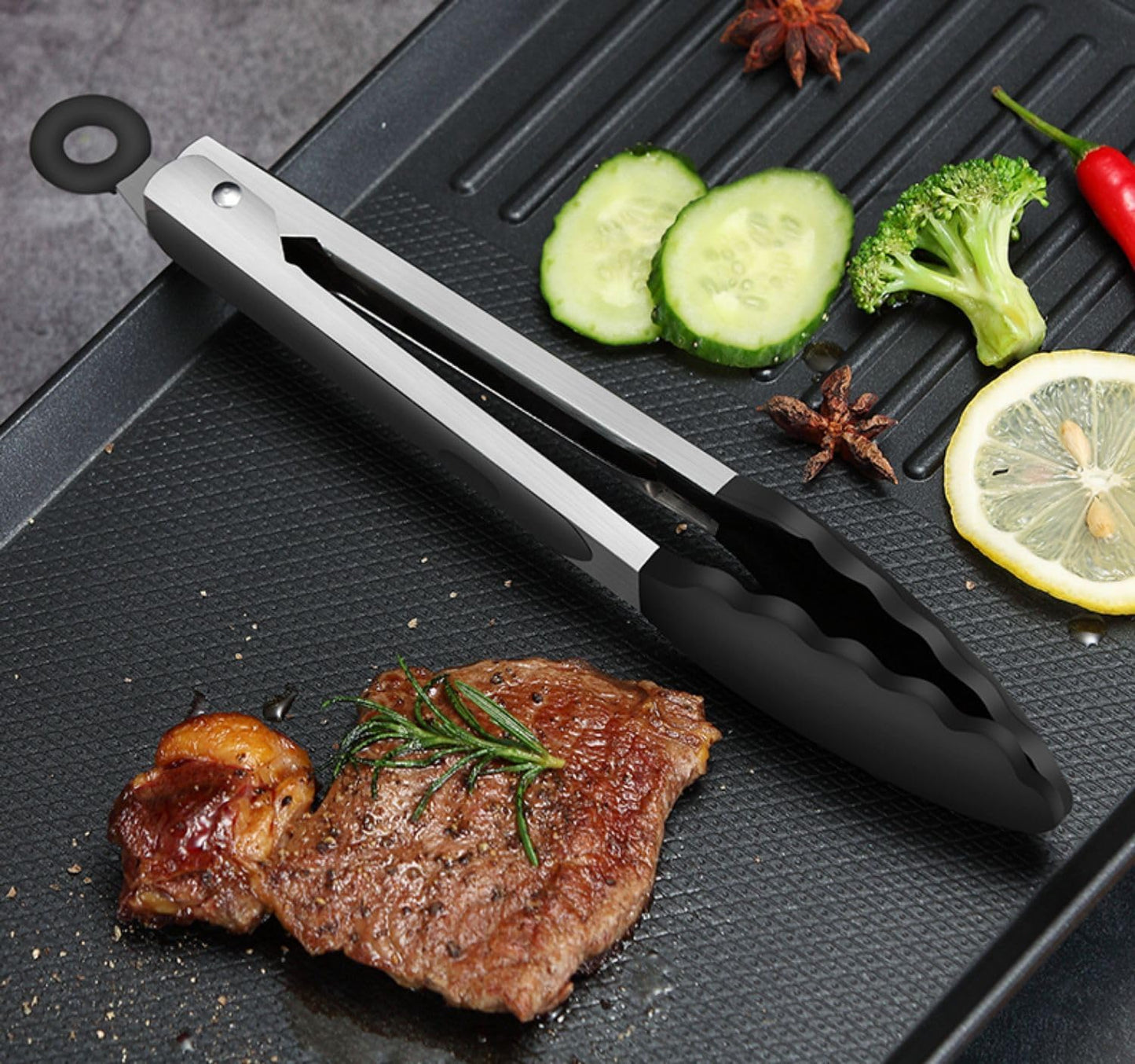 Kitchen Tongs for Cooking, Locking Silicone Tongs, Stainless Steel Serving Tongs, 7, 9, and 12 In Locking Food Tong