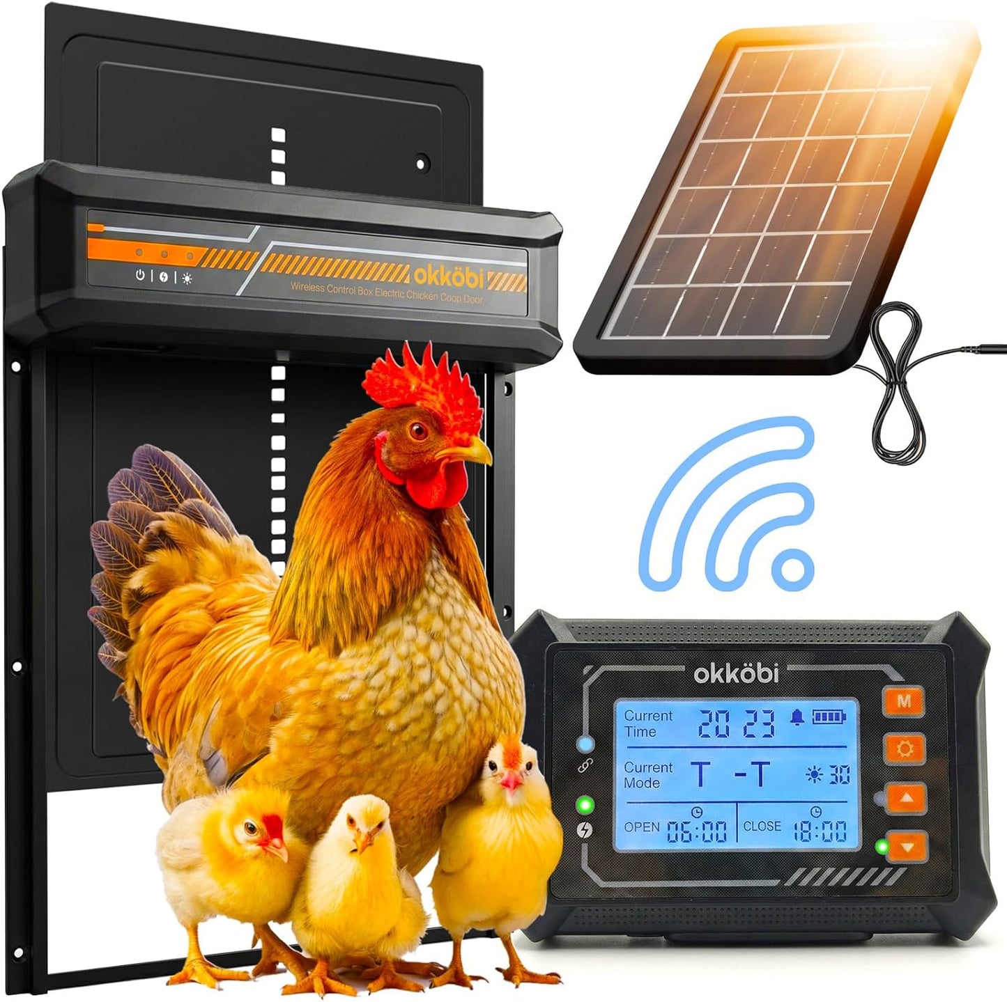 Anti-Pinch, 5-Year Wireless Automatic Chicken Coop Door Solar Powered LCD Display, Timer & Light Sensor All-Weather