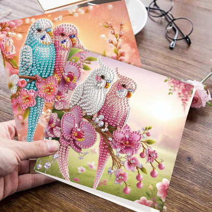 JISHSHAY 8 PCS Diamond Art Greeting Cards Bird Diamond Painting Birthday Cards Animal Gem Art Bird Gem Painting Mosaic Kits for Adults for Thanksgiving Anniversary Valentine Graduation All-Occasion