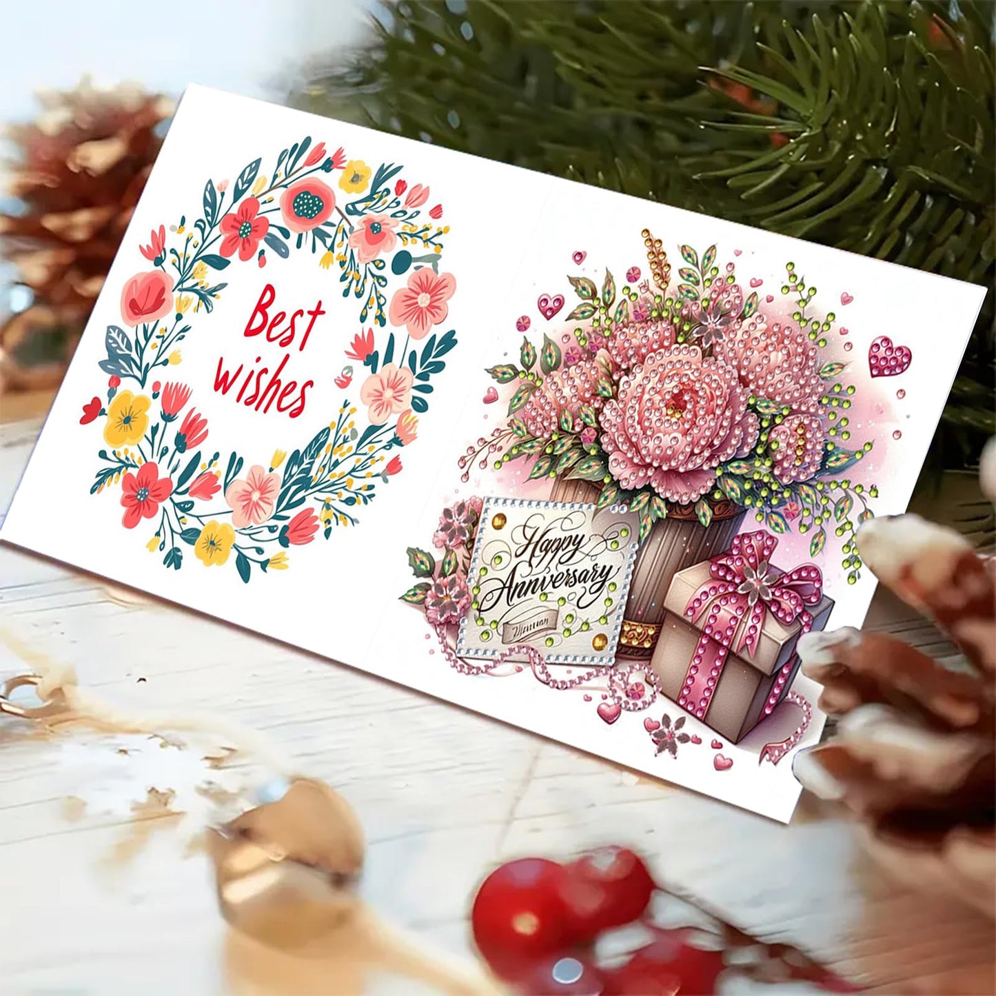 ARTopet 6Pcs DIY Folding Greeting Card Diamond Art Painting Creative Design Foldable Thank You Cards Blessing Greeting Card Set for Birthday Christmas Crafts Gift-Happy birthday01