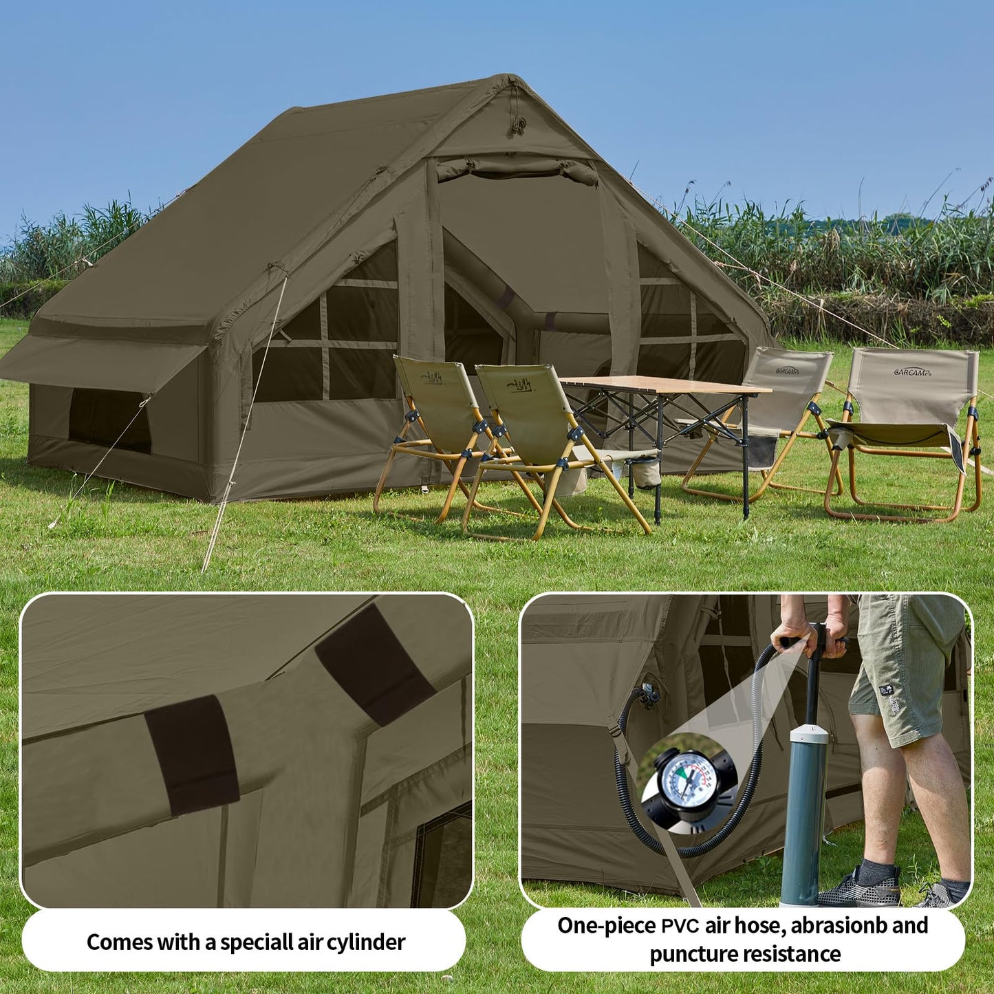 Inflatable Tent with Pump, 4-6 Person Glamping Camping Tents House, Easy Setup Blow Up Family Tents for 4 Seasons Waterproof Inflatable Tent for Camping Wind Resistant Air Tents House for Adult