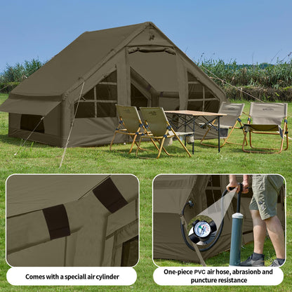 Inflatable Tent with Pump, 4-6 Person Glamping Camping Tents House, Easy Setup Blow Up Family Tents for 4 Seasons Waterproof Inflatable Tent for Camping Wind Resistant Air Tents House for Adult