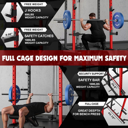 Goimu C1-V4 Power Cage, 2000LBS Squat Rack with LAT Pulldown, Multi-Function Weight Cage Strength Training Machine, Workout Cage with More Attachments for Home Gym Garage (RD Power Cage C1)