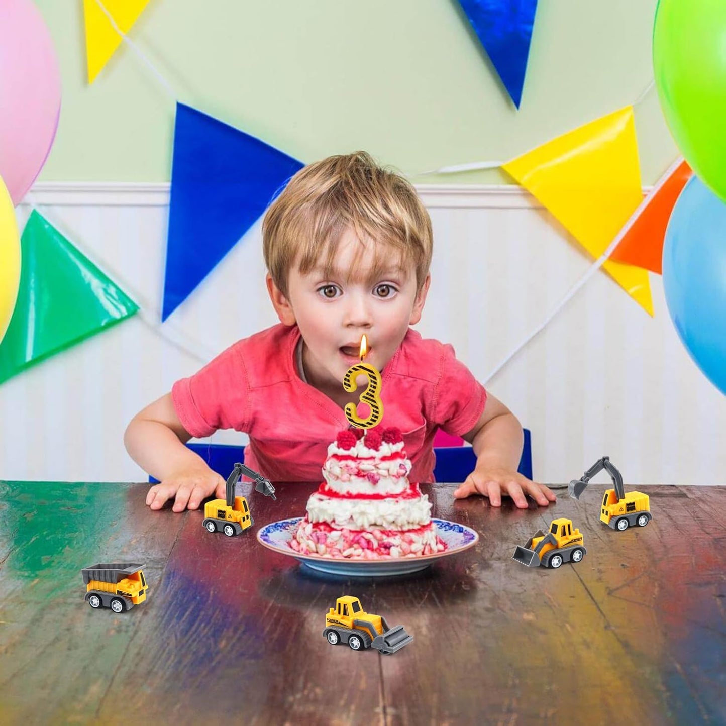 12 3 Pcs Construction Birthday Candles, Number Candle Construction Cake Topper, Digger Cake Topper for Boys Girls