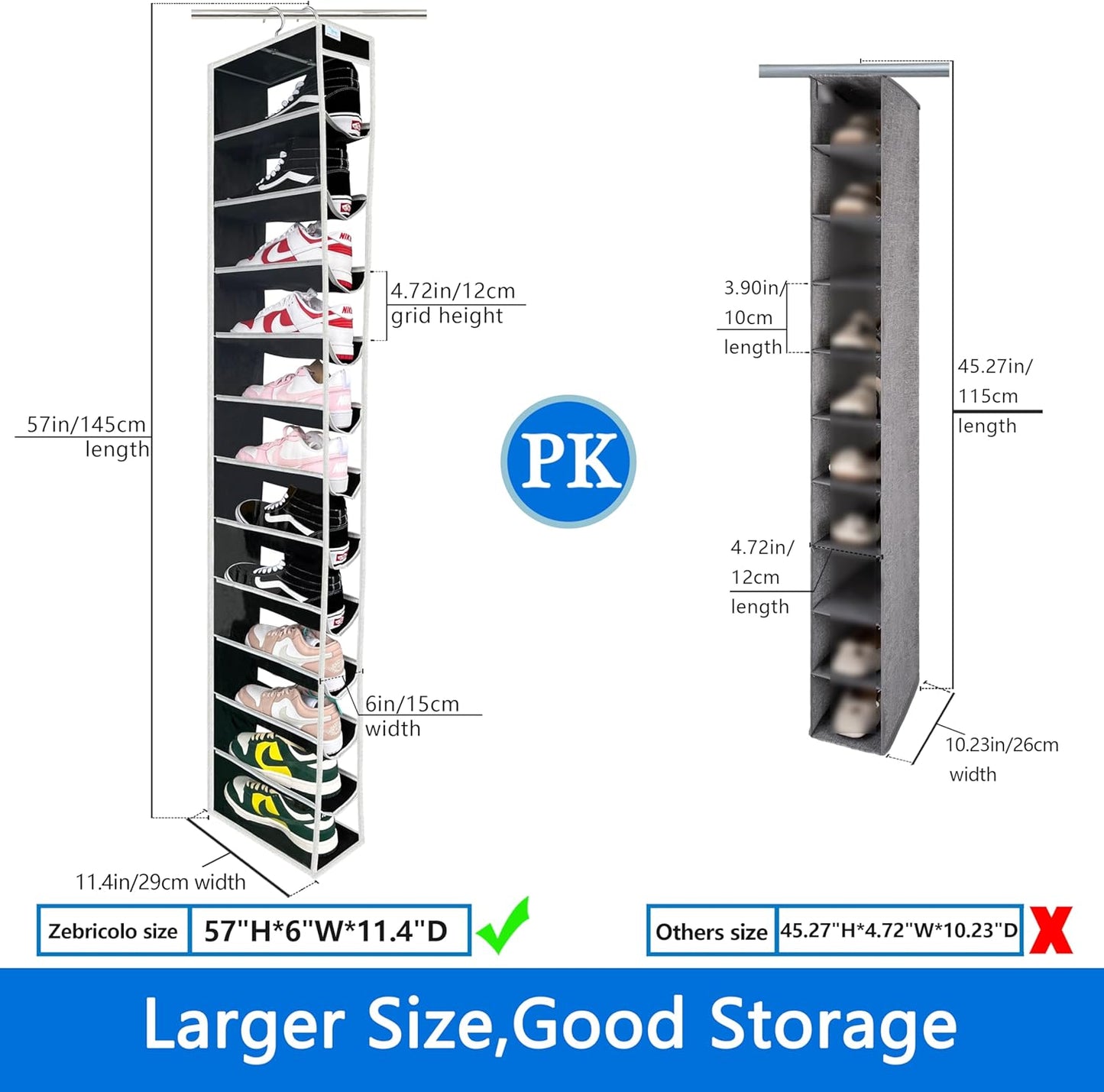 12Section,shoe 45 Pounds,closet storage,closet hanging shoe organizer , organizer,Ample Storage Space,college dorm