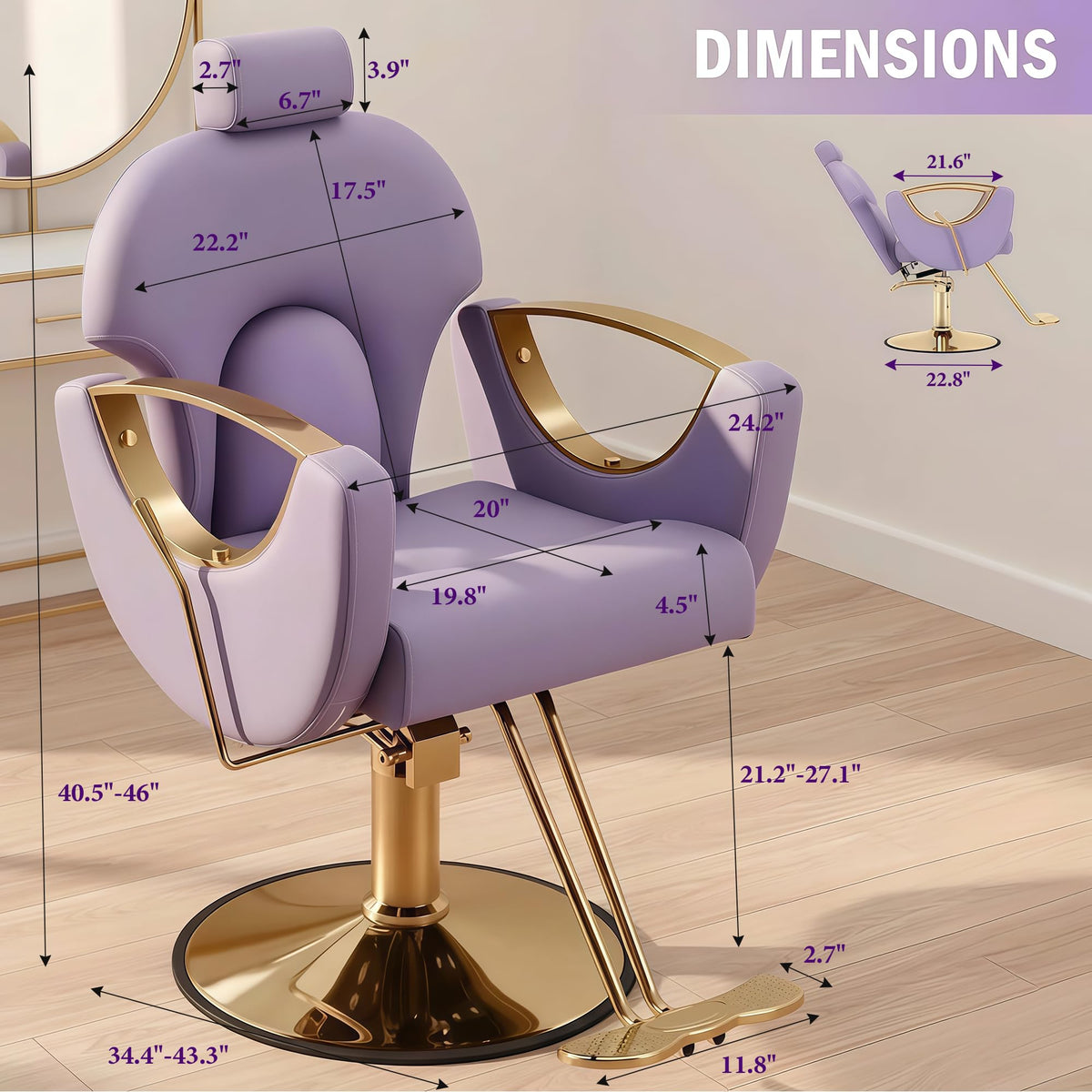 Tythical Salon Chair for Hair Stylist, Reclining Barber Chair with Heavy Duty Hydraulic Pump, 360 Degrees Swivel Styling Braiding Hairdresser Chair for Home Barbershop, Purple