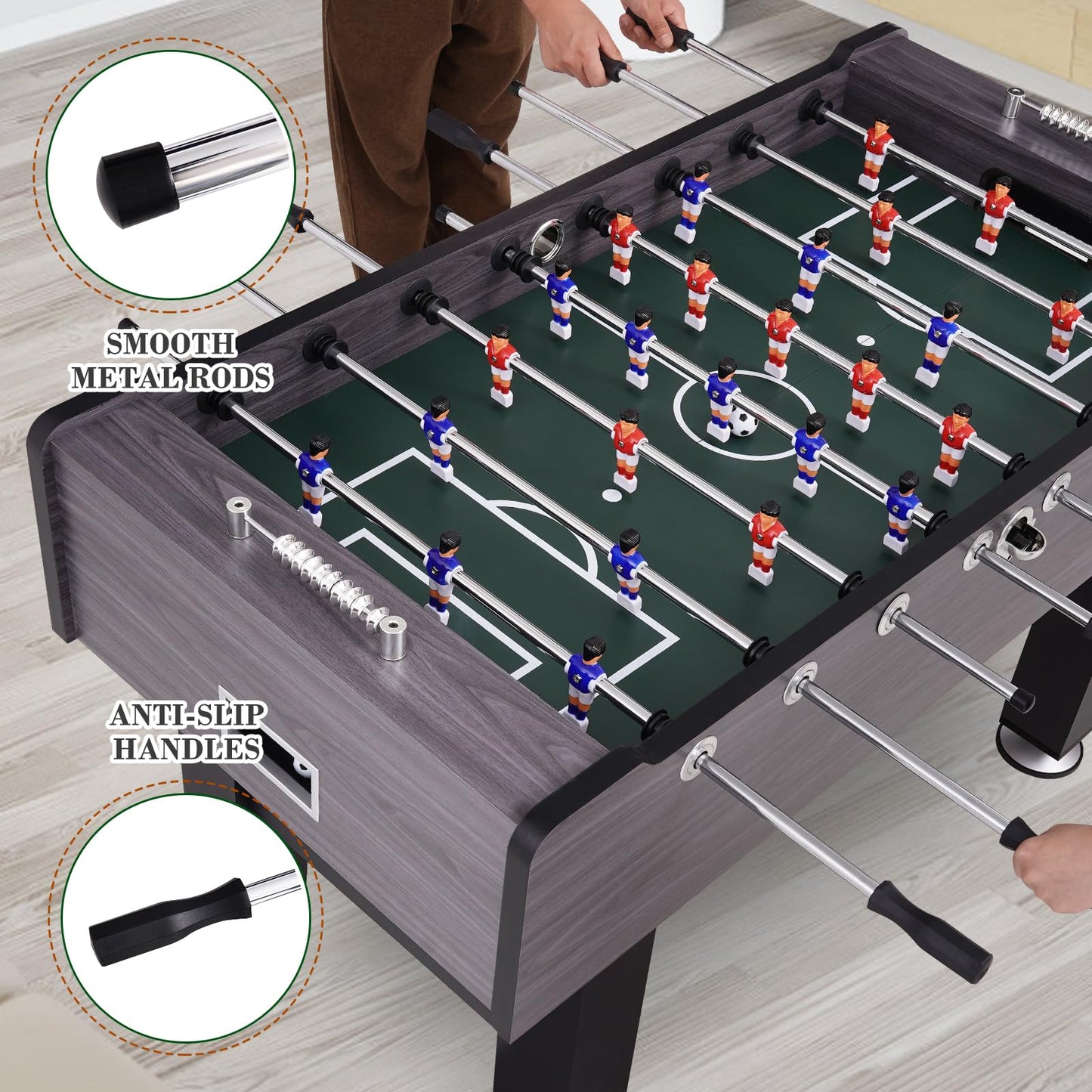 58 Inch Large Size Foosball Table Adult Size, Full Size Soccer Game Table w/2 Balls, Leg Levelers & Heavy-Duty Legs, Durable Arcade Football Table for Game Room, Home, Office, Party