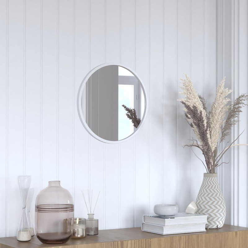 Flash Furniture Julianne Large Round Wall Mirror - Silver Circle Accent Mirror - 16" Vanity Mirror - for Bathroom, Vanity, Entryway, Dining Room, & Living Room