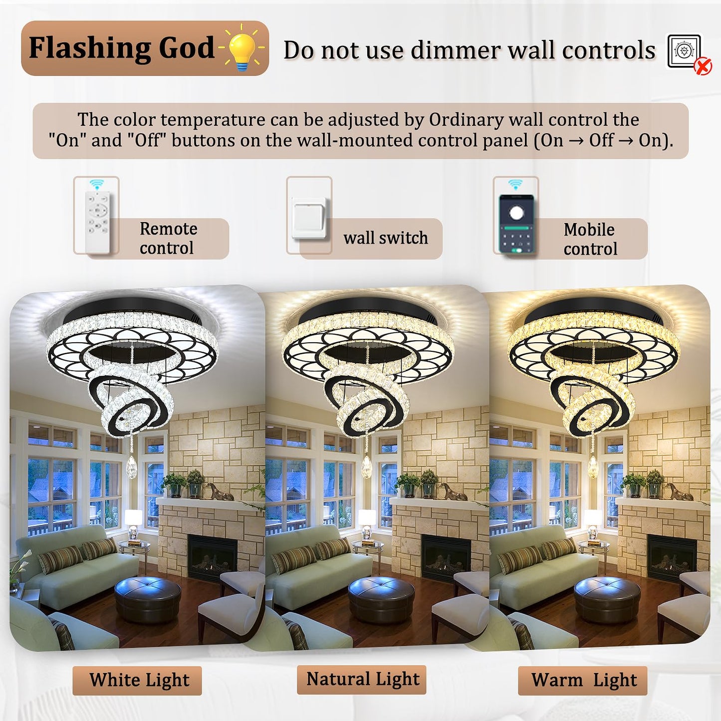 Flashing God Dia 24" Modern Crystal Chandelier for Dining Room Black Ceiling Chandelier Flush Mount Ceiling Light for Living Room Bedroom Hallway
