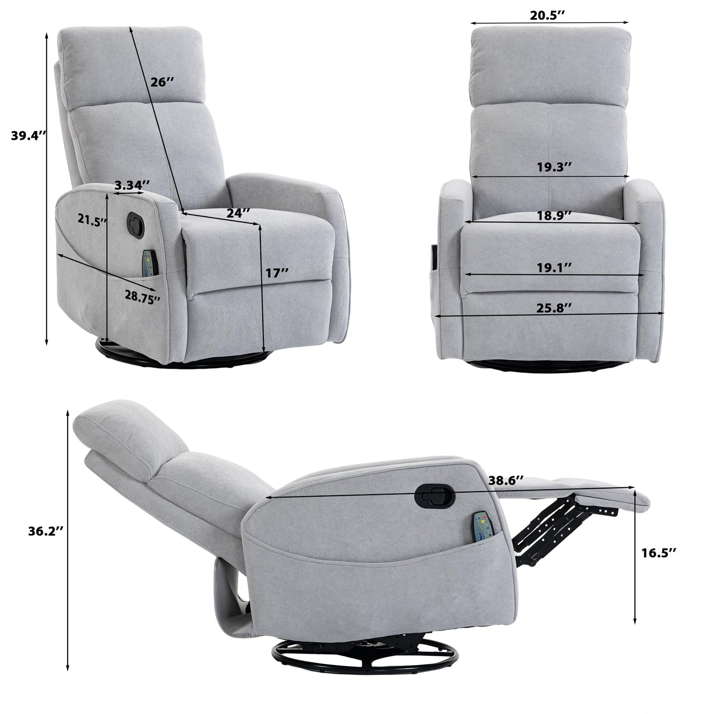 GDFStudio 360 Degree Swivel Accent Chair Manual Recliner Armchair Sofa Short Plush Upholstered Leisure Chair for Living Room Bedroom Office, Grey