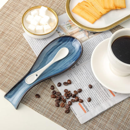 Spoon Rest for Stove Top, Ceramic Large 8.7 Inch Spoon Holder for Kitchen Counter, Porcelain Utensil Rest for Ladle, Spatula, Housewarming Gifts, Dishwasher Safe and Heat-Resistant, Blue(1 PC)