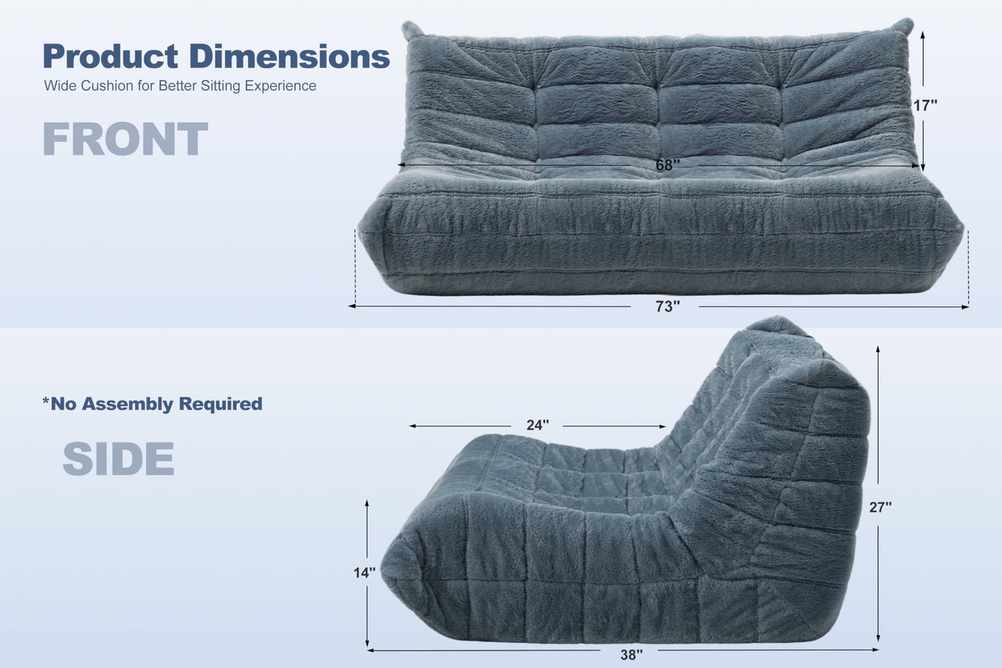 Cansunna Bean Bag 3-Seater Chair Big Sofa Beanbag Chair for Adults Fireside Chair Bean Bag Lounger with Memory Foam Filled for Home,Apartment or Gaming Venue（Grey Plush）