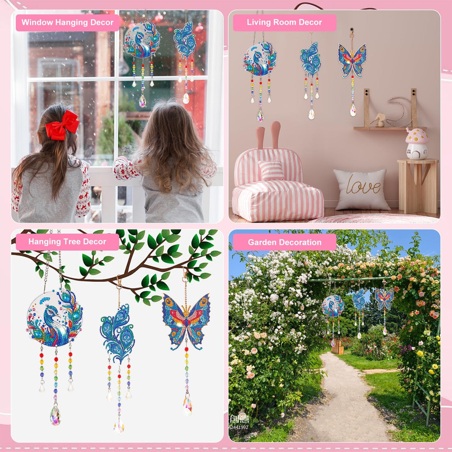 VibyTiby 3 pcs Diamond Art Kit, DIY Suncatcher Craft with Crystal Pendants for Home Garden Window Decor, Creative Gift for Craft Lovers