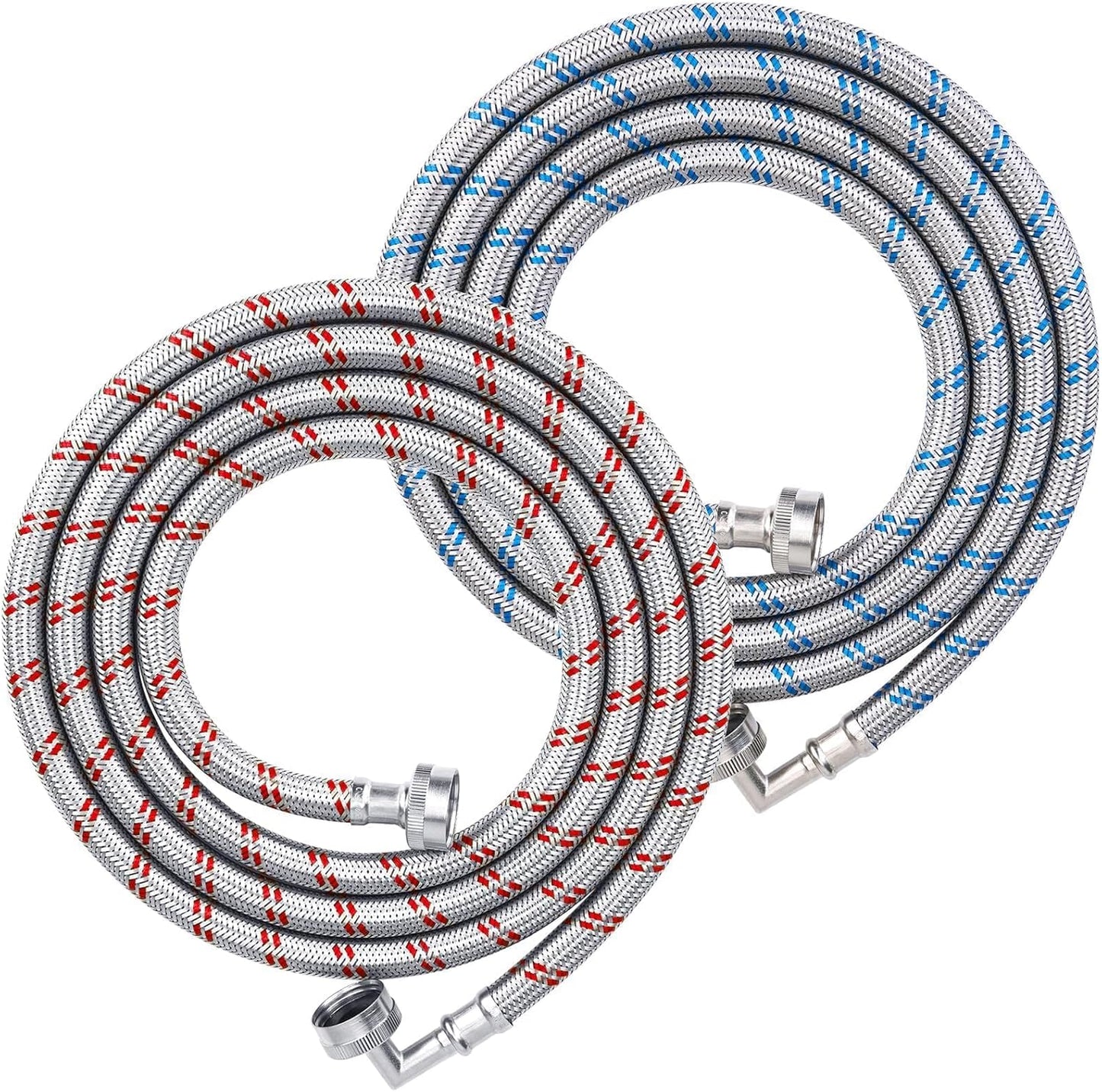 TICONN 6FT Washing Machine Hoses Set, 2 Pack EPDM Braided Stainless Steel Burst-Proof Hoses with 90 Degree Elbow