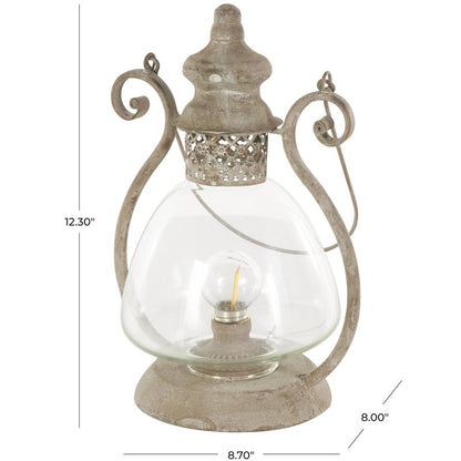 Deco 79 Metal Scroll Indoor Outdoor Candle Lantern Decorative Lantern Candle Holder with Arched Handle, Lantern 9" x 8" x 12", Bronze