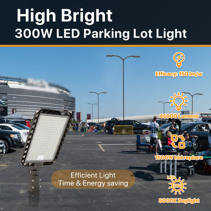 DEMILARE 300W LED Parking Lot Lights 2Pack 45000lm Quick Installation Shoebox Light Slip Fitter Mount Dusk to Dawn Photocell Outdoor Commercial Street Area Lighting for Road, Playing Field, 120-277V