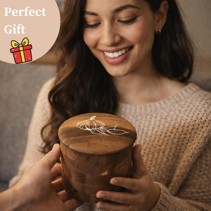Jean Lemond Introducing The Always Fresh Acacia Garlic Keeper For Counter. A Crafted Small / Regular Garlic Storage Jar. A Rustic Garlic Holder Container Pot Saver With Lid. (Regular (Fits 3 Bulbs))