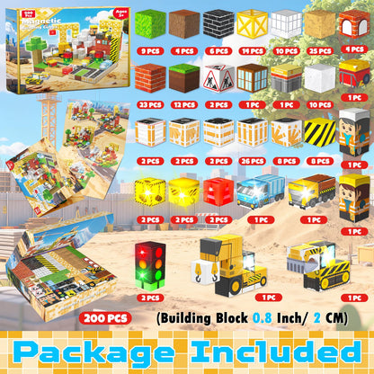 200PCS Light Up Magnetic Blocks - Magnet Building Blocks, Stacking Magent Cubes Construction Theme, STEM Montessori Sensory Educational Easter Birthday Gifts Toys for Kids Boys Girls Ages 3-12