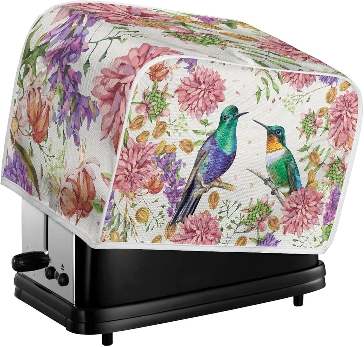 Belidome Hummingbird Pink Flower Toaster Dust Cover, 2 Slice Kitchen Small Appliance Protector for Home Decor