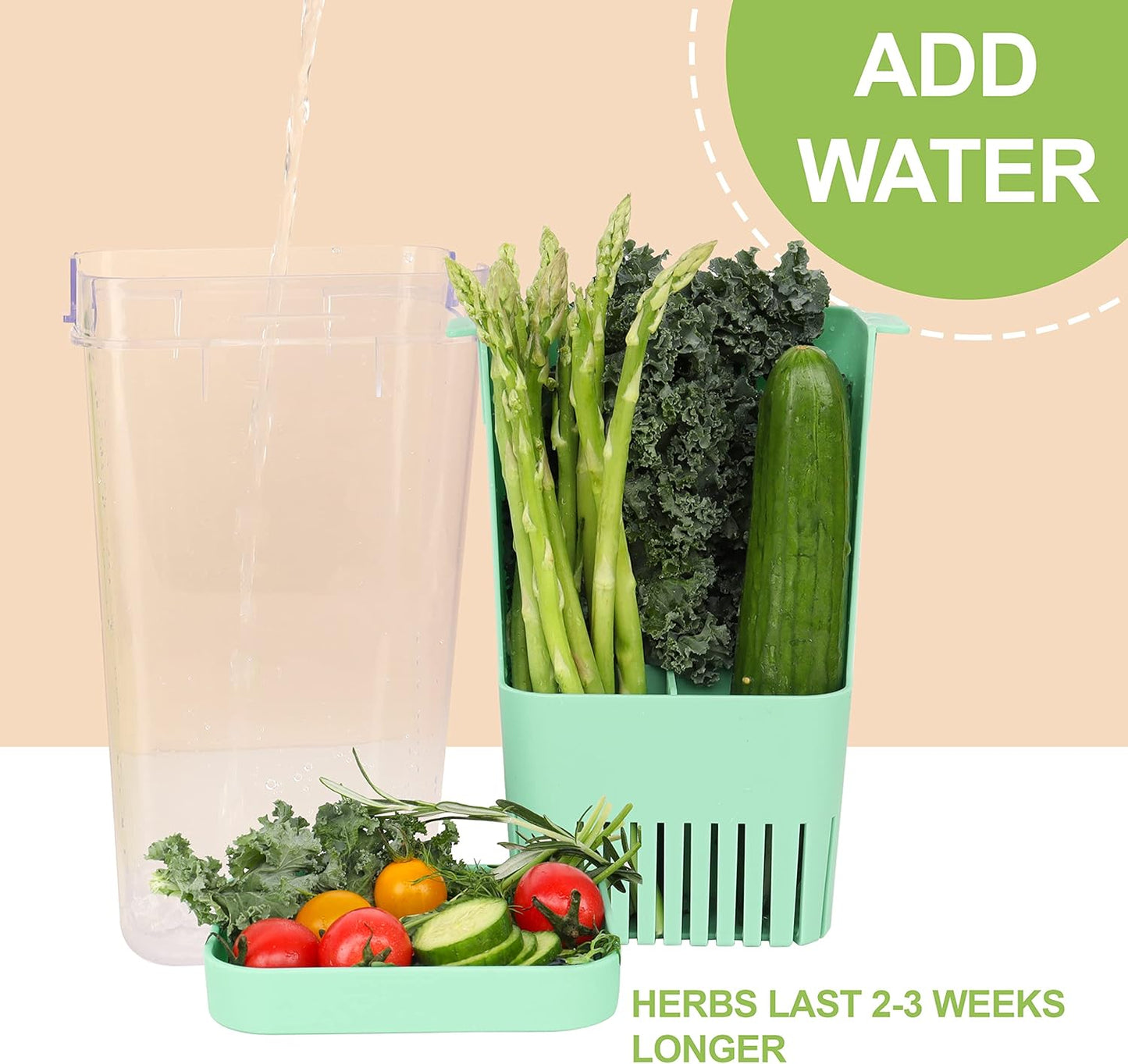 2 Pack 3 LUVCOSY Herb Keeper, BPA-Free Plastic Herb Saver with an Inner Basket for Cilantro, Mint, Parsley