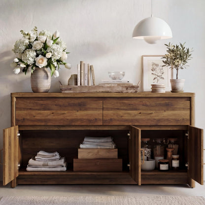 KISLOT 59" Sideboard Buffet Cabinet with Storage, Wood Kitchen Storage Cabinet with Adjustable Shelves & Drawers, Mid Century Modern Credenza for Kitchen, Living Room, Entryway (Walnut)