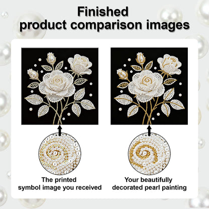 yzARTche Diamond Art Pearl Painting Kit, DIY Pearl Art Painting with Black Frame, Handmade Gem Dot Picture Craft for Home Wall Decor Present Set-21-Rose