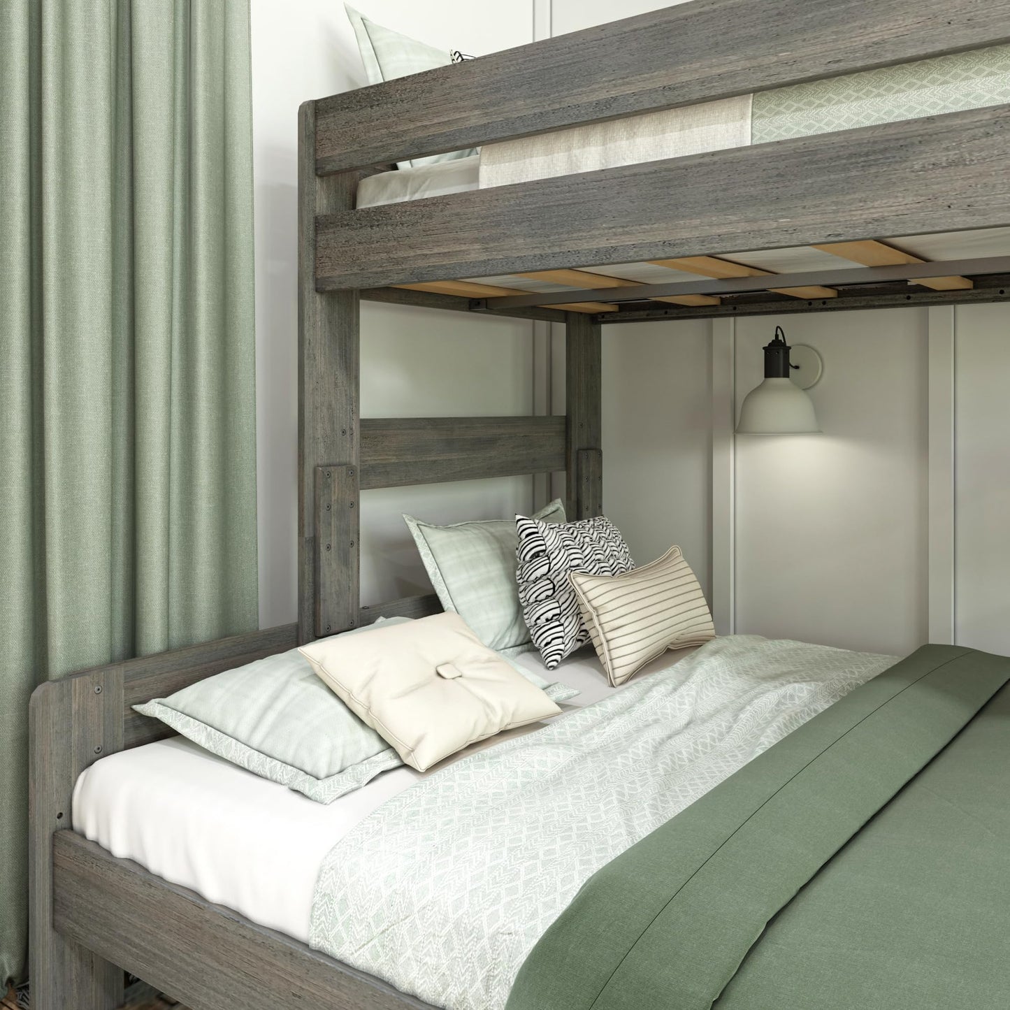 Max & Lily Bunk Bed, Twin XL-Over-Queen Bed Frame For Kids, Solid Wood for No Box Spring Needed, Driftwood