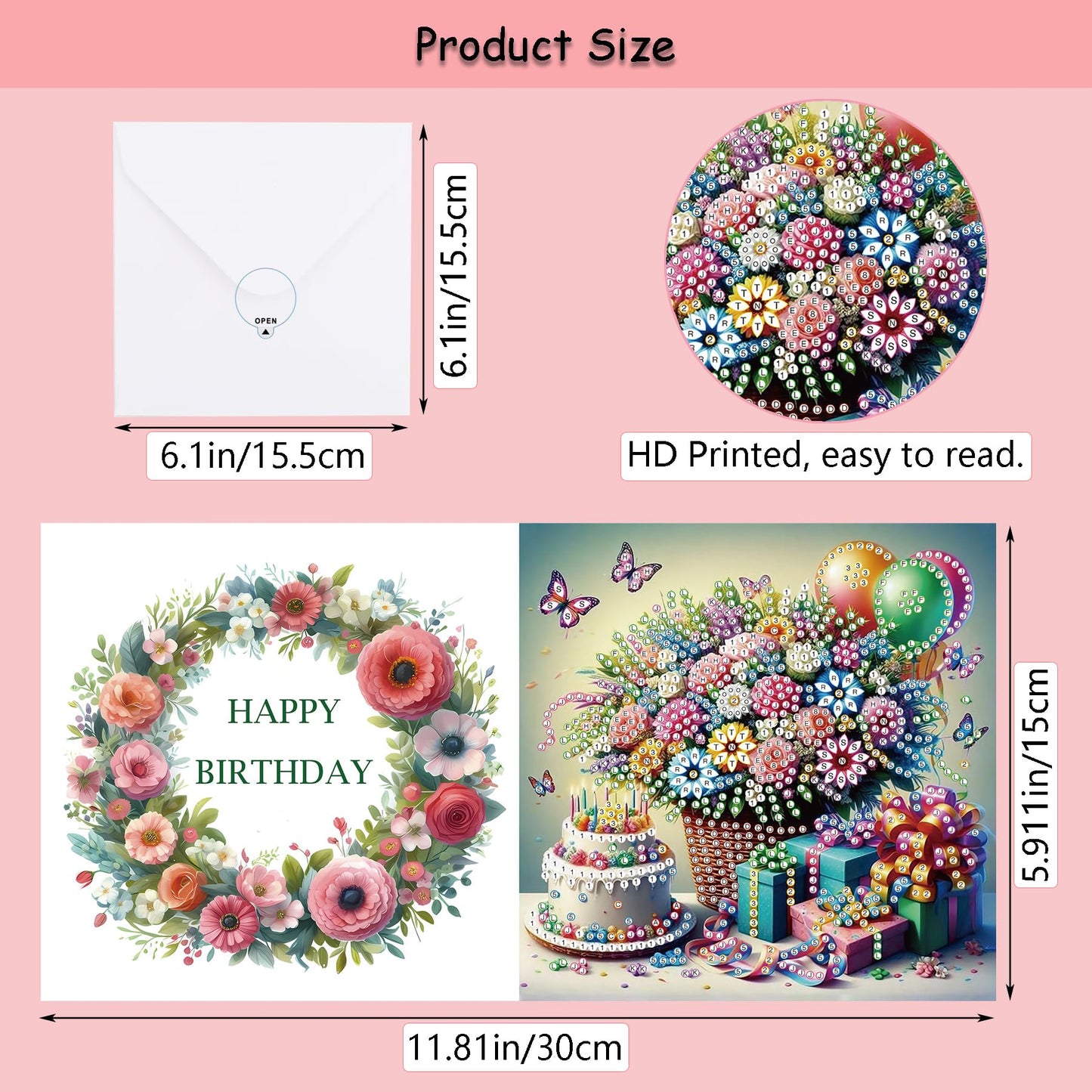 Muzagroo Art Diamond Art Greeting Cards for Adults Diamond Painting Happy Birthday Greeting Cards for Beginners Adults Crafts Gem Art Kits Birthday Greeting Cards 8PCS (Happy Birthday 2)