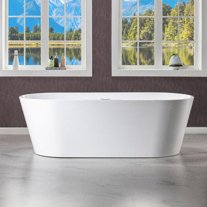 WOODBRIDGE 71" Acrylic Freestanding Bathtub Contemporary Soaking White Tub with Chrome Overflow and Drain,B1701-C