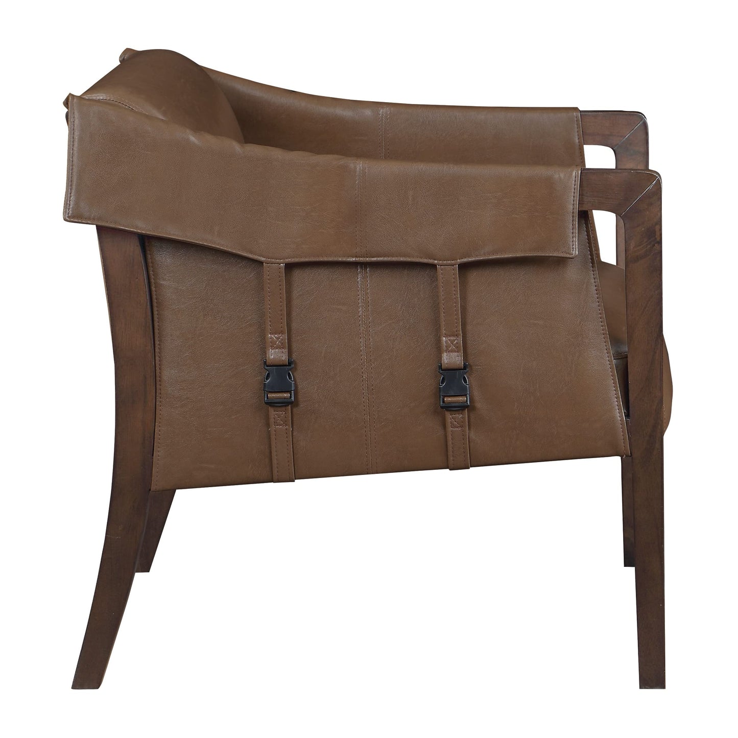 OSP Home Furnishings Parkfield Faux Leather Accent Chair with Sling Buckle Design and Solid Wood Frame, Molasses