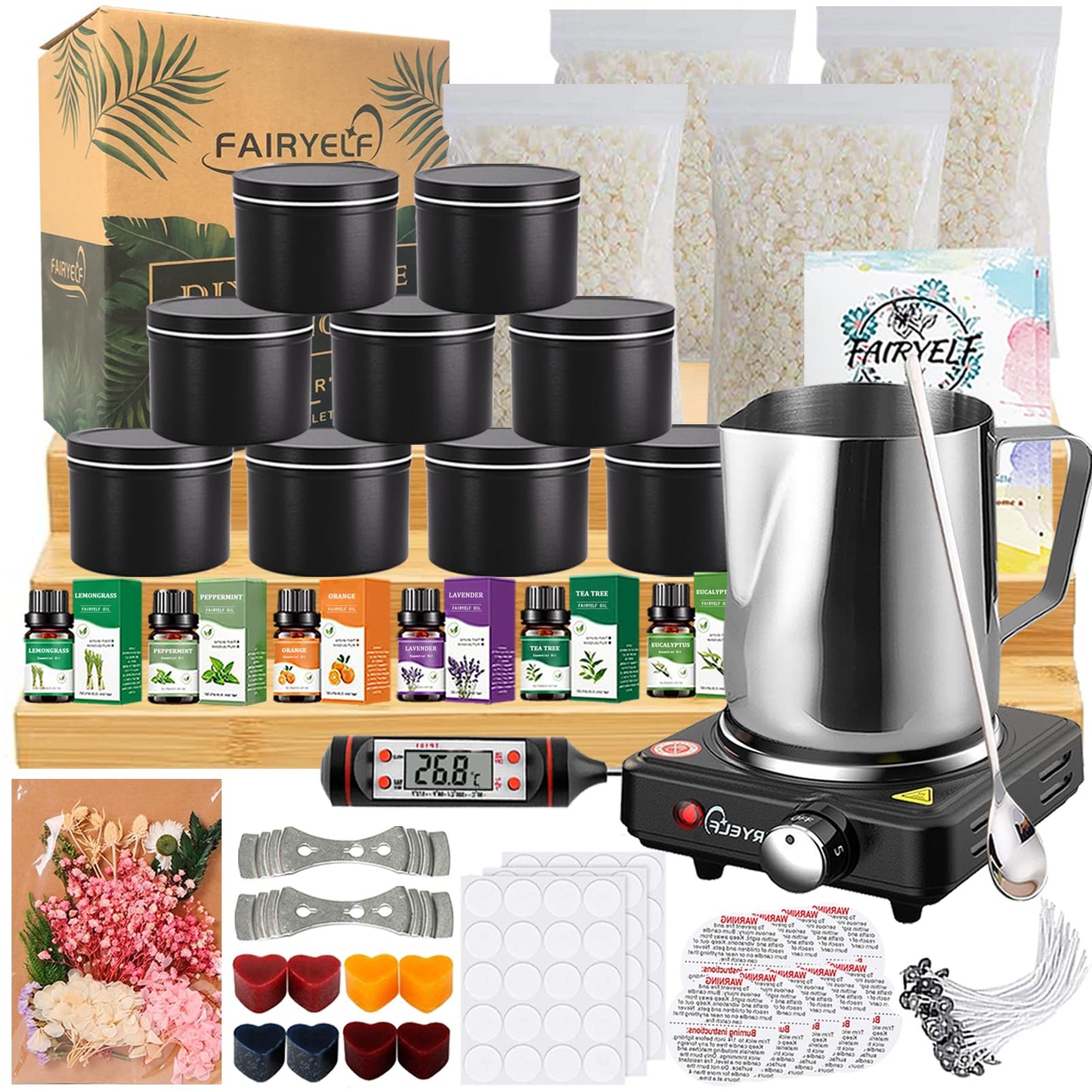 FAIRYELF Candle Making Kit for Adults with Soy Wax Wax Melter, Complete Candle Making Supplies, DIY Starter Scented Candle Wax Kit, Perfect as Home Decorations