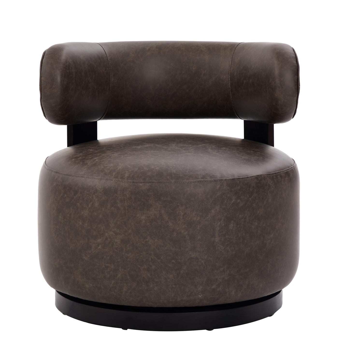 Christopher Knight Home Udon Faux Leather 360° Swivel Accent Chair, Solid Wood Living Room Swivel Chair, Rotating Single Lounge Sofa, Bedroom Comfy Reading Chair, No Assembly Needed, Dark Brown