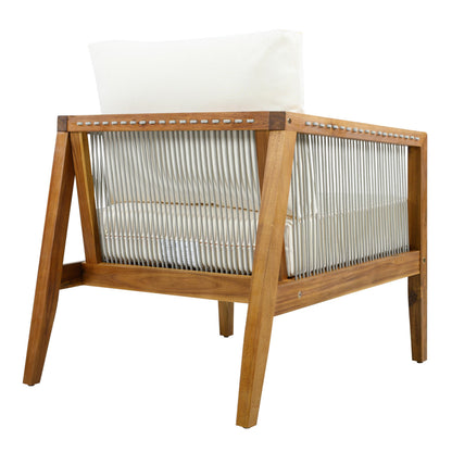 Christopher Knight Home Lalulu Acacia Wood Lounge Chair Outdoor with Removable Cushion, Solid Wood Patio Accent Chair with Woven Rope Accents, Patio Furniture Set Sofa Chair, Beige+Teak