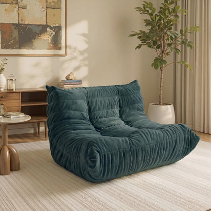 LineCrispton Bean Bag Chair for Adults – Loveseat Memory Foam Chair with Luxury Fabric, Compressed Sofa in a Box for Living Room, Bedroom & Home Office (Dark Green)