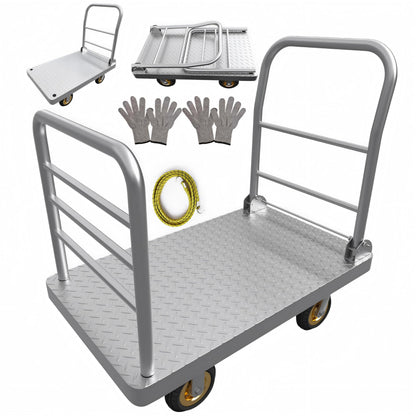 48" x 26" 2-in-1 Platform Truck Cart, 3650lbs Heavy Duty Flatbed Cart Dolly with Wheels, Industrial Cold Rolled Steel Push Cart for Warehouse & Moving, Includes 2 Pairs Gloves & Bungee Cord