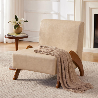 MILCIL Oversized Accent Chair, upholstered armless mid Century Modern Living Room Chair with Wooden Legs for Bedroom/Office/Cafe, Faux Leather Ivory