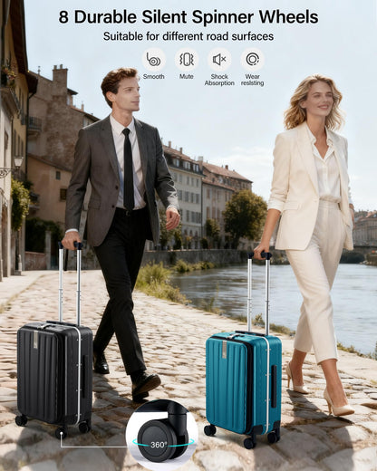 Hanke 26 Inch Large Luggage Hard Shell Top Opening Aluminum Frame Hardside Suitcase with Spinner Wheels, Checked Luggage for Men & Women Travel, Caribbean Blue