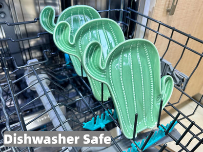 Ceramic Spoon Rest for Stove Top & Kitchen Counter Spoon Holder for Stove & Cooking Spoon Holder for Ladle Cute Coffee Spoon Rest Utensil Rest Spatula Rest, Green Cactus Kitchen Decor & Accessories